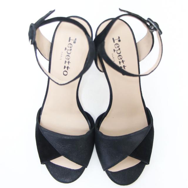 Repetto レペット サンダル ブラック 黒 サイズ:37(23.5cm) | オープントゥ スウェード ストラップ サンダル / ハイヒール | ベルト レザー | ブランド シューズ 靴【レディース】【中古】【K4544】