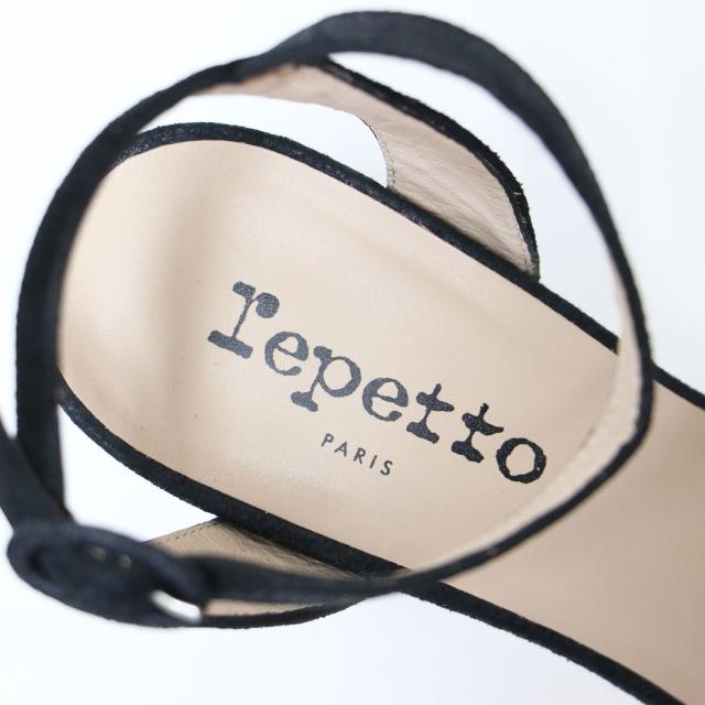 Repetto レペット サンダル ブラック 黒 サイズ:37(23.5cm) | オープントゥ スウェード ストラップ サンダル / ハイヒール | ベルト レザー | ブランド シューズ 靴【レディース】【中古】【K4544】
