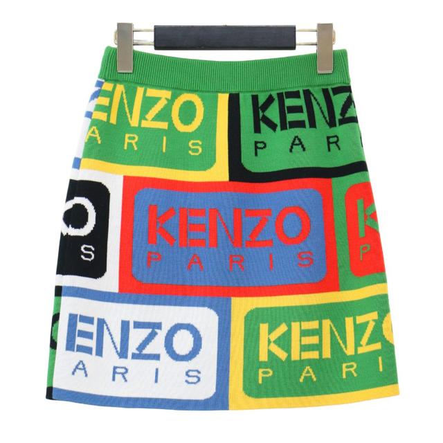 KENZO ケンゾー スカート マルチカラー サイズ:XS | ロゴ ジャガード ミニ スカート | タイト ニット ウエストゴム コットン | ボトムス【レディース】【中古】【美品】【K4547】 KENZO ケンゾー スカート マルチカラー サイズ:XS | ロゴ ジャガード