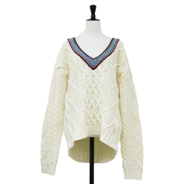 CABaN キャバン ニット ホワイト系 白 サイズ:M | 23秋冬 ウール ハンド ケーブル Vネック プルオーバー / ニット | 長袖 ウール コットン カシミヤ | トップス セーター【レディース】【中古】【K4547】