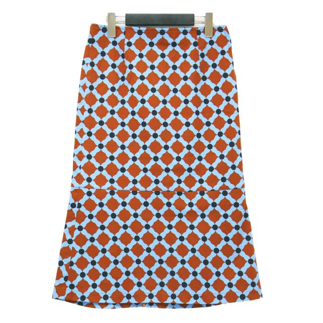 Ballsey ボールジー スカート ブラウン ブルー サイズ:36(9号) | 22春夏 ダイヤゴナル プリント マーメイドスカート | タイト ミモレ丈 スリット 総柄 コットン | ボトムス | 日本製【レディース】【中古】【K4549】