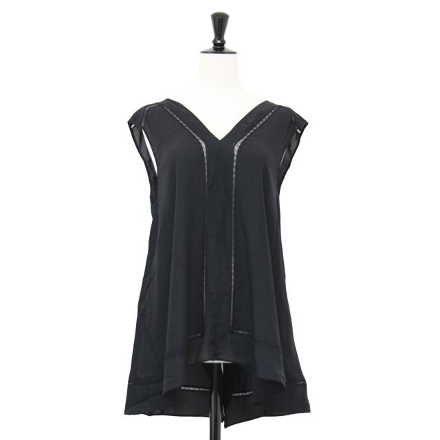 DES PRES デプレ ブラウス ブラック 黒 サイズ:FREE | 25春夏 エッジンレース スカーフライン ブラウス | プルオーバー ノースリーブ Vネック Aライン フレア シルク | トップス シャツ カットソー【レディース】【中古】【K4550】