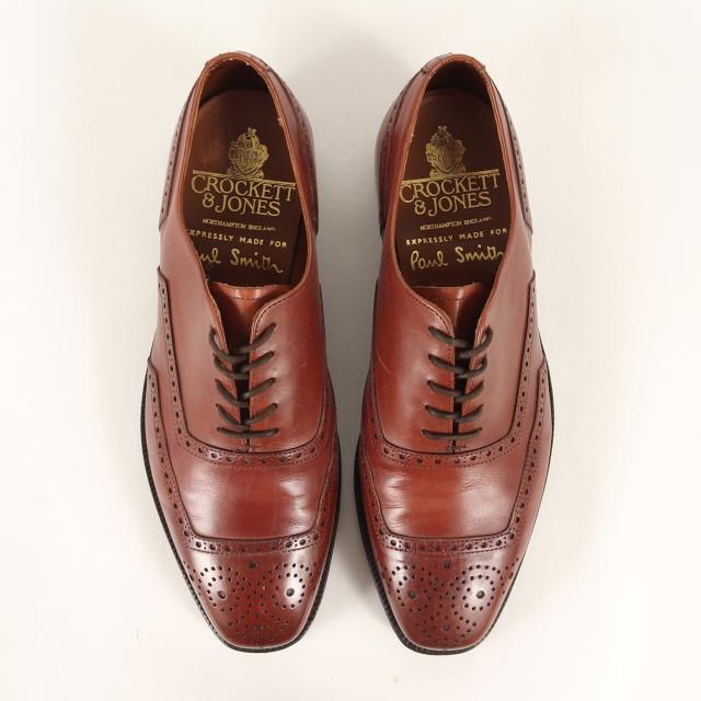 CROCKETT&JONES クロケット&ジョーンズ サイズ:6 1/2 E(25.0cm) | Paul Smith 別注 メダリオン スクエアトゥ チップ オックスフォード ドレス シューズ (B10718) | MADE IN ENGLAND | ブラウン | ブランド 革靴【メンズ】【中古】【K4552】