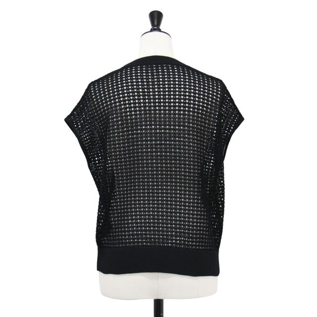 theory luxe セオリーリュクス ニット ブラック 黒 サイズ:S32(XXS) | 25春夏 透かし編み フレンチスリーブ ニット | Suffork Hella Sweater | プルオーバー クルーネック アイレット柄 シアー | トップス セーター【レディース】【中古】【K4552】_1