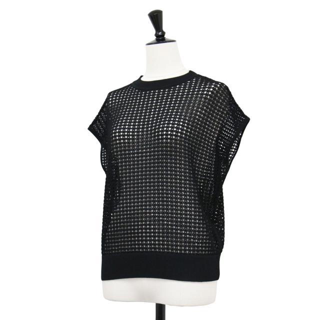 theory luxe セオリーリュクス ニット ブラック 黒 サイズ:S32(XXS) | 25春夏 透かし編み フレンチスリーブ ニット | Suffork Hella Sweater | プルオーバー クルーネック アイレット柄 シアー | トップス セーター【レディース】【中古】【K4552】_2