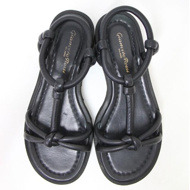 Gianvito Rossi ジャンヴィト ロッシ サンダル ブラック 黒 サイズ:36 1/2(23.5cm) | 24春夏 マリン ナッパレザー サンダル | MARINE NAPPA | フラット ストラップ 厚底 ラバー | イタリア製 | シューズ 靴【レディース】【中古】【K4555】