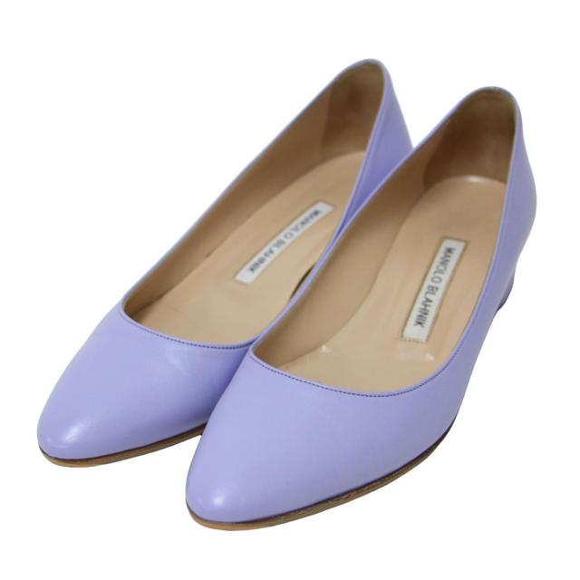MANOLO BLAHNIK マノロブラニク ライトパープル サイズ:36.5(23.5cm) | リストニー レザー チャンキーヒール パンプス | LISTONY アーモンドトゥ ローヒール 牛革 【レディース】【中古】【K4555】