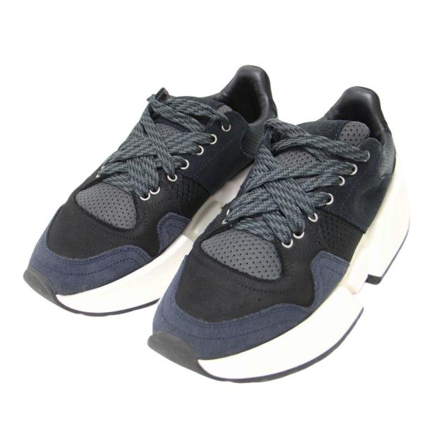 MM6 Maison Margiela メゾンマルジェラ ネイビー ブラック 紺黒 サイズ:37(24.0cm) | ランナー レザー スニーカー | レースアップ ボリュームソール スウェード メッシュ | ローカット スニーカー シューズ 靴 | イタリア製【レディース】【中古】【K4555】