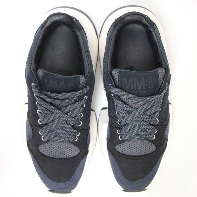 MM6 Maison Margiela メゾンマルジェラ ネイビー ブラック 紺黒 サイズ:37(24.0cm) | ランナー レザー スニーカー | レースアップ ボリュームソール スウェード メッシュ | ローカット スニーカー シューズ 靴 | イタリア製【レディース】【中古】【K4555】