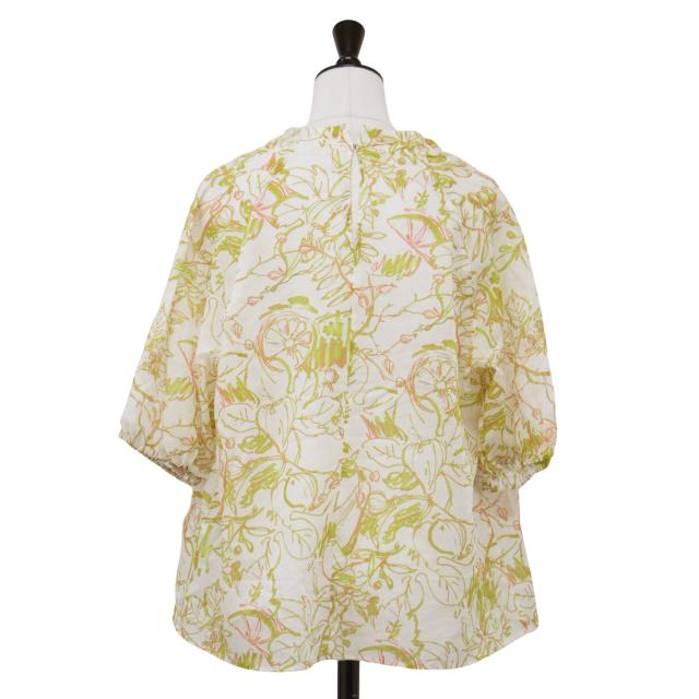 TOMORROWLAND collection トゥモローランド ブラウス  イエロー系 サイズ:36(9号) | 24春夏 ベジタブルリーフ プリント ネック ギャザーブラウス / シャツ | ラグランスリーブ ボウタイ リボン コットン | 日本製 | トップス カットソー【レディース】【中古】【K4555】_1