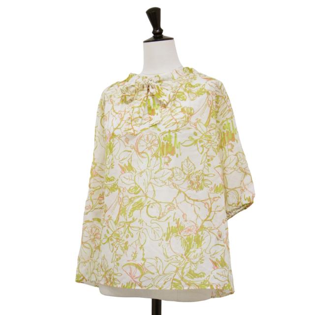 TOMORROWLAND collection トゥモローランド ブラウス  イエロー系 サイズ:36(9号) | 24春夏 ベジタブルリーフ プリント ネック ギャザーブラウス / シャツ | ラグランスリーブ ボウタイ リボン コットン | 日本製 | トップス カットソー【レディース】【中古】【K4555】_2