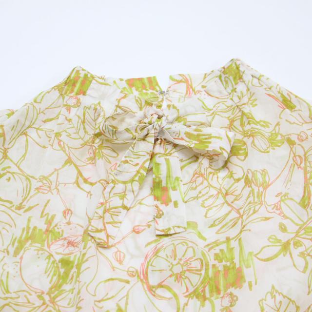 TOMORROWLAND collection トゥモローランド ブラウス  イエロー系 サイズ:36(9号) | 24春夏 ベジタブルリーフ プリント ネック ギャザーブラウス / シャツ | ラグランスリーブ ボウタイ リボン コットン | 日本製 | トップス カットソー【レディース】【中古】【K4555】_4