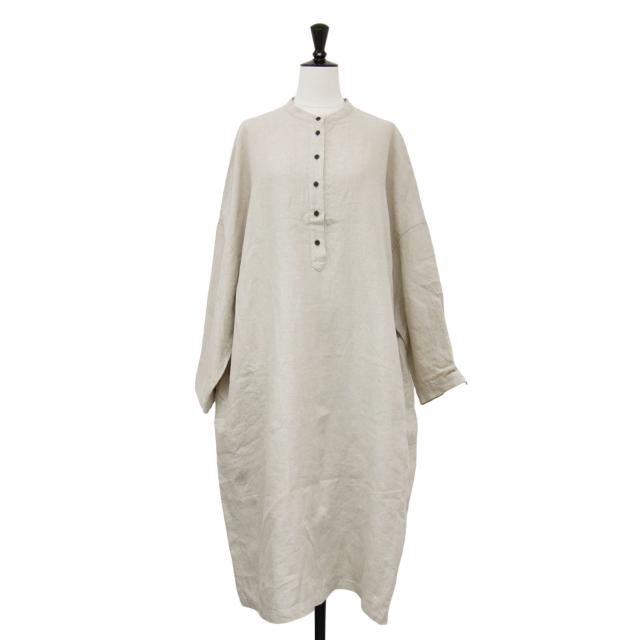 HUIS ハウス ワンピース きなり サイズ:FREE | シャトルリネン バンドカラー ワンピース | ロング丈 長袖 ノーカラー ドロップショルダー ワイドシルエット | 日本製 | トップス ドレス シャツ【レディース】【中古】【K4555】