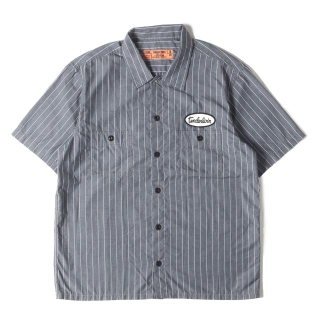 TENDERLOIN テンダーロイン シャツ グレー サイズ:M | 00s ワッペン付き ストライプ ワーク 半袖シャツ | トップス カジュアルシャツ【メンズ】【中古】【K4556】