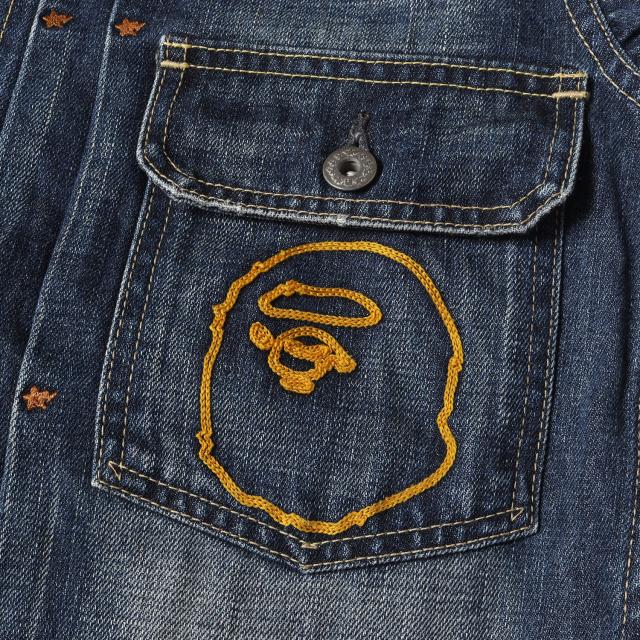 A BATHING APE ア ベイシング エイプ ジャケット インディゴ サイズ:S | 00s チャンピオンロゴ ヴィンテージ加工 2nd デニムジャケット | アウター Gジャン ブルゾン 上着【メンズ】【中古】【K4559】 A BATHING APE ア ベイシング エイプ ジャケット インディゴ サイズ:S