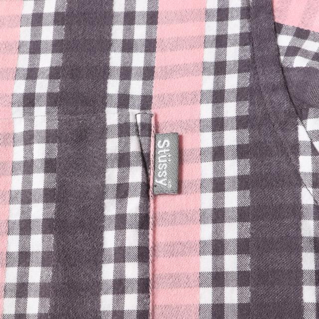 STUSSY ステューシー シャツ チャコール ホワイト サイズ:S | 00s ストライププリント ギンガムチェック 半袖シャツ | トップス カジュアルシャツ | 00年代 アーカイブ【メンズ】【中古】【K4558】 STUSSY ステューシー シャツ チャコール ホワイト サイズ:S | 00s