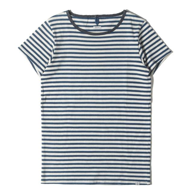 visvim ビズビム Tシャツ インディゴ ホワイト サイズ:2 | インディゴ ボーダー 度詰め コットン Tシャツ (BORDER CREW INDIGO S/S) | トップス カットソー 半袖【メンズ】【中古】【K4558】