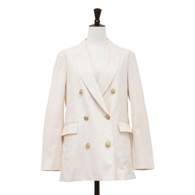 PLST プラステ ジャケット ベージュ サイズ:S | 23春夏 リネンブレンド ダブル ジャケット | 長袖 メタルボタン スリット オーバーサイズ コットン | アウター ブレザー 上着【レディース】【中古】【K4562】