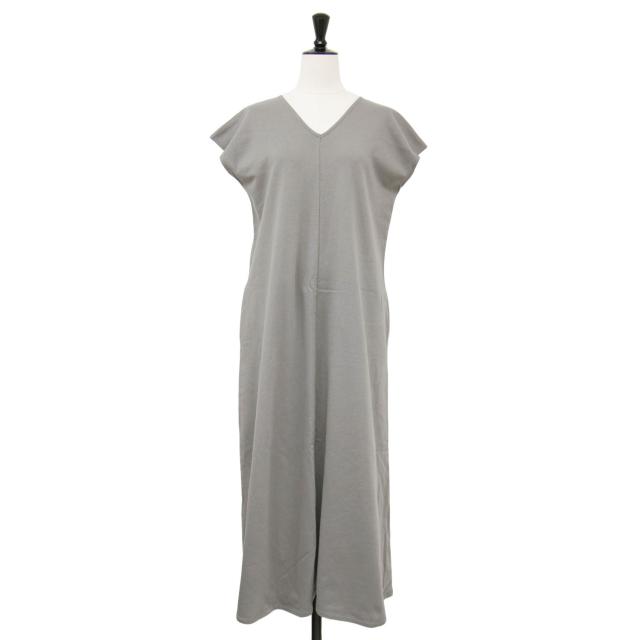 23区 ニジュウサンク ワンピース グレージュ サイズ:38(M) | 24春夏 コンパクトインレー ワンピース | フレンチスリーブ Vネック ロング丈 ギャザー フレア コットン | トップス ドレス【レディース】【中古】【K4562】