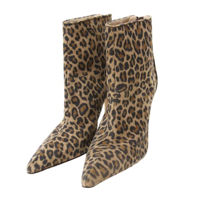 MANOLO BLAHNIK マノロブラニク ブーツ ブラウン系 サイズ:36.5(23.5cm) | レオパード ピンヒール ショートブーツ / ブーティ— | ポインテッドトゥ ハイヒール ヒョウ柄 | イタリア製 ブランド | シューズ 靴【レディース】【中古】【K4563】