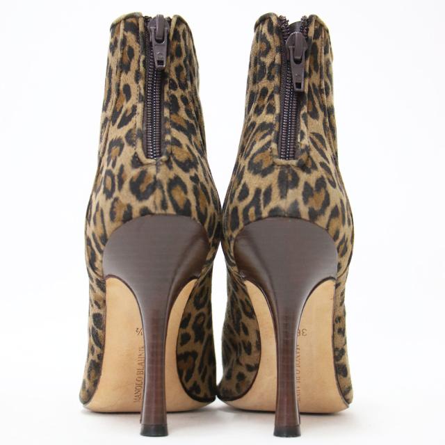 MANOLO BLAHNIK マノロブラニク ブーツ ブラウン系 サイズ:36.5(23.5cm) | レオパード ピンヒール ショートブーツ / ブーティ— | ポインテッドトゥ ハイヒール ヒョウ柄 | イタリア製 ブランド | シューズ 靴【レディース】【中古】【K4563】