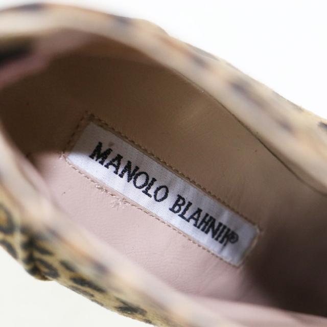 MANOLO BLAHNIK マノロブラニク ブーツ ブラウン系 サイズ:36.5(23.5cm) | レオパード ピンヒール ショートブーツ / ブーティ— | ポインテッドトゥ ハイヒール ヒョウ柄 | イタリア製 ブランド | シューズ 靴【レディース】【中古】【K4563】