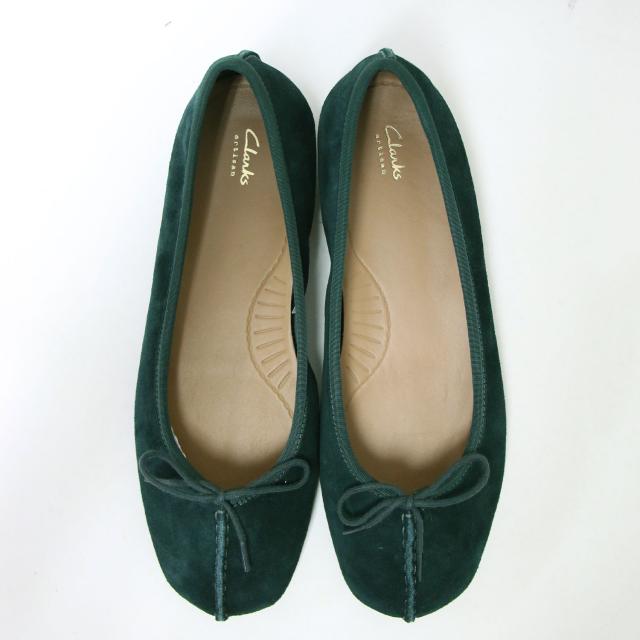 Clarks クラークス サイズ:UK7(26.0cm) | フレックル アイス スエード バレエシューズ | Freckle Ice | パンプス フラット スクエアトゥ レザー グリーン | ブランド 靴【レディース】【中古】【美品】【K4563】