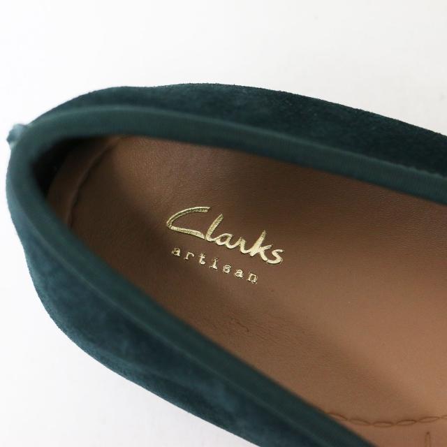 Clarks クラークス サイズ:UK7(26.0cm) | フレックル アイス スエード バレエシューズ | Freckle Ice | パンプス フラット スクエアトゥ レザー グリーン | ブランド 靴【レディース】【中古】【美品】【K4563】