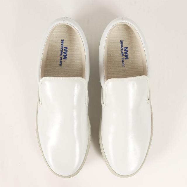 JUNYA WATANABE MAN COMME des GARCONS ジュンヤワタナベ マン コムデギャルソン サイズ:US8(26.0cm) | 25SS パテント レザー スリッポン スニーカー (WO-K105) | ホワイト 白 | ローカット シューズ 靴 | 日本製【メンズ】【K4564】