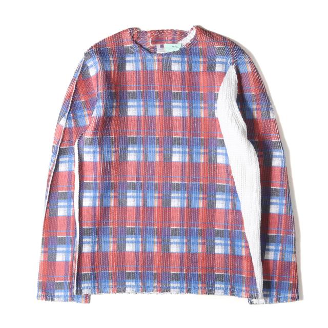 COMME des GARCONS SHIRT コムデギャルソン シャツ ニット ホワイト レッド ブルー系 サイズ:S | 25SS タータンチェック 転写プリント ミドルゲージ ポリ ニット (FO-N003) | 日本製 | トップス セーター【メンズ】【K4564】