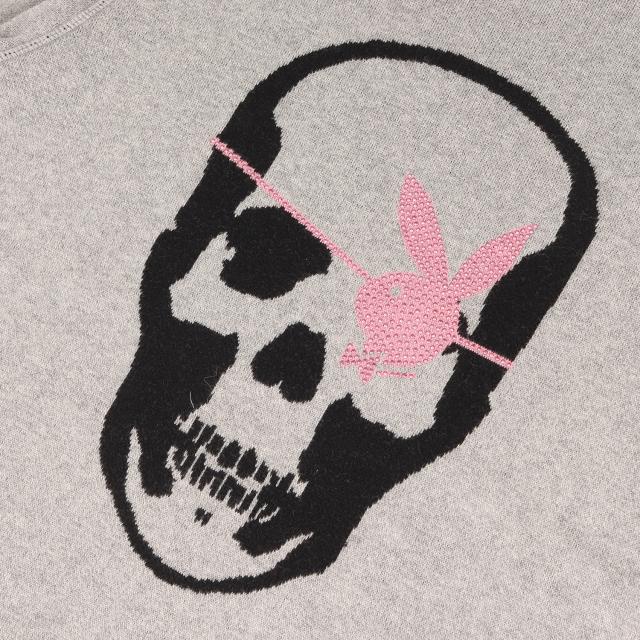 lucien pellat-finet ルシアンペラフィネ ニット グレー サイズ:S | PLAYBOY ラインストーン ラビットヘッド&スカル コットン/カシミヤ ニット | トップス セーター プルオーバー【メンズ】【中古】【美品】【K4565】_3
