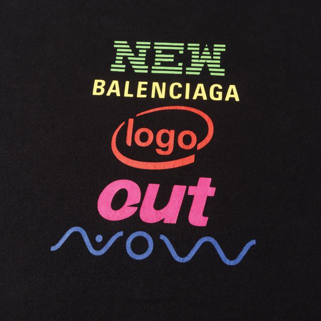 BALENCIAGA バレンシアガ Tシャツ ブラック 黒 サイズ:M | PCメーカー サンプリングロゴ クルーネック Tシャツ (New Logo Out Now T-shirt) | トップス カットソー 半袖【メンズ】【中古】【K4566】 BALENCIAGA バレンシアガ Tシャツ ブラック 黒 サイズ:M | PCメーカー
