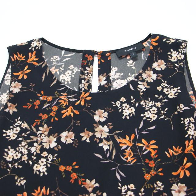 Theory セオリー ブラウス ブラック 黒 サイズ:S | 花柄 ノースリーブ