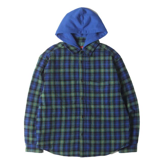 Supreme シュプリーム シャツ ブルー×グリーン サイズ:S | 23AW フード付き 裏地キルティング チェック ネルシャツ (Tartan Flannel Hooded Shirt) | トップス カジュアルシャツ 長袖【メンズ】【中古】【美品】【K4570】