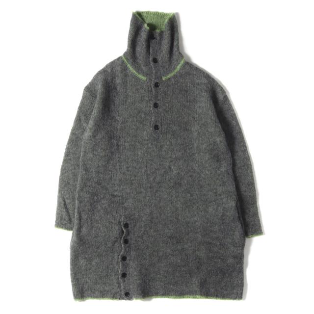 Ground Y グラウンド ワイ ニット ヘザーグレー ライム サイズ:3 | 23AW タートルネック ロング モヘアミックス ウール ニット (MOHAIR MIX TURTLENECK BUTTON KNIT GC-K05-901) | トップス セーター | 日本製【メンズ】【中古】【美品】【K4568】