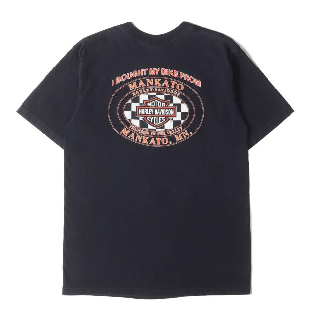 HARLEY-DAVIDSON ハーレーダビッドソン Tシャツ ネイビー 紺 サイズ:L | 00s チェッカー シールド エンブレム Tシャツ | USA製 VF Imagewear | トップス カットソー 半袖【メンズ】【中古】【K4568】