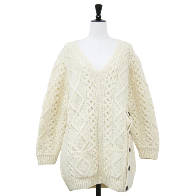 77circa ナナナナサーカ ニット オフホワイト 白 サイズ:FREE | リメイク フィッシャーマン ニット / セーター | プルオーバー Vネック オーバーサイズ アラン編み | トップス 日本製【レディース】【中古】【K4569】