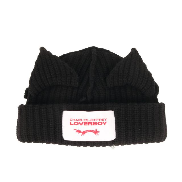Charles Jeffrey Loverboy チャールズ ジェフリー ラバーボーイ ビーニー ブラック 黒 | 24AW チャンキーイヤーズ ビーニー (CHUNKY EARS BEANIE) | ブランド ニットキャップ 帽子【メンズ】【中古】【美品】【K4571】