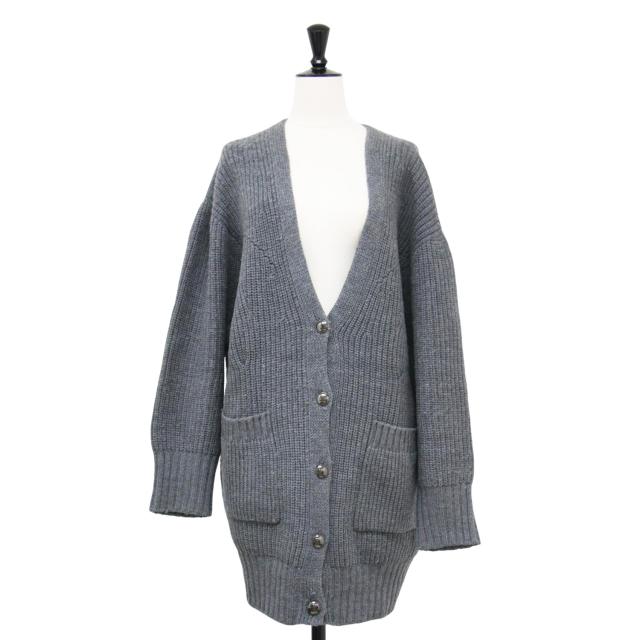 IENA イエナ カーディガン グレー サイズ:FREE | 22秋冬 カーヴィーフォルム カーディガン / ニット | ミドル丈 長袖 Vネック ウール | 日本製 | トップス セーター【レディース】【中古】【K4571】