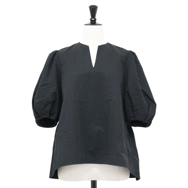 Ballsey ボールジー ブラウス ブラック 黒 サイズ:36(9号) | 23春夏 ハイカウントギャバジン パフスリーブ ブラウス | プルオーバー 5分袖 キーネック パフスリーブ ギャザー フレア コットン | トップス シャツ カットソー【レディース】【中古】【K4571】