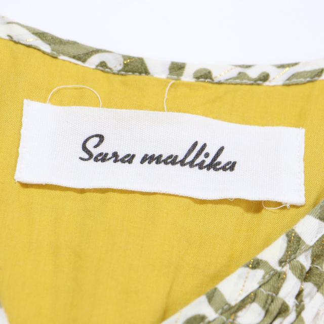 Sara mallika サラ マリカ ワンピース イエロー サイズ:FREE | ダブルフラワープリント ワンピース / ドレス | 長袖 Vネック マキシ丈 ラメ プリーツ フレア コットン | トップス【レディース】【中古】【K4571】 Sara mallika サラ マリカ ワンピース イエロー サイズ:FREE | ダブル