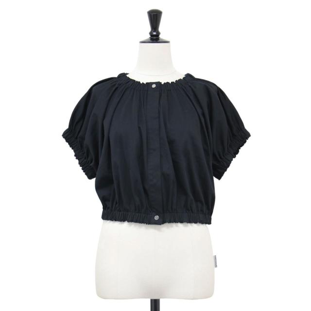 Ballsey ボールジー ブラウス ブラック 黒 サイズ:S(9号) | 24春夏 ハイゲージジャージー ギャザー ボリューム プルオーバー / ブラウス カーディガン | 半袖 コンパクト ノーカラー ギャザー コットン | トップス【レディース】【中古】【美品】【K4573】