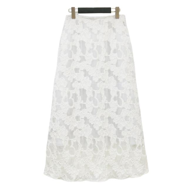 Ballsey ボールジー スカート ホワイト 白 サイズ:34(7号) | 24春夏 シャーリング ジャカード セミマーメイドスカート | ロング丈 ウエストゴム 総柄 フレア コットン | ボトムス【レディース】【中古】【K4575】
