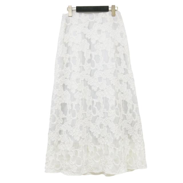 Ballsey ボールジー スカート ホワイト 白 サイズ:34(7号) | 24春夏 シャーリング ジャカード セミマーメイドスカート | ロング丈 ウエストゴム 総柄 フレア コットン | ボトムス【レディース】【中古】【K4575】 Ballsey ボールジー スカート ホワイト 白 サイズ:34(7号) | 24春夏