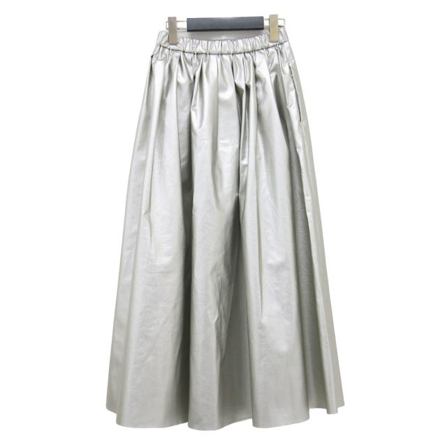 THIRD MAGAZINE サードマガジン スカート シルバー サイズ:9(M) | シャイニー ボリューム スカート / ロング丈 ギャザー フェイクレザー | ボトムス 日本製【レディース】【中古】【美品】【K4575】