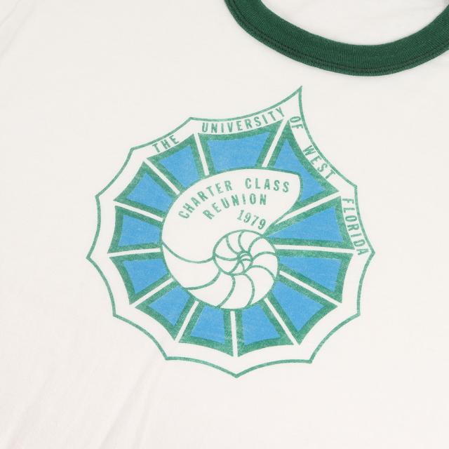 U.S.VINTAGE | 70s ウエストフロリダ大学 アンモナイト リンガー Tシャツ | USA製 Sportswear | ホワイト グリーン | 70年代 古着 ヴィンテージ | トップス カットソー 半袖【メンズ】【中古】【K4575】