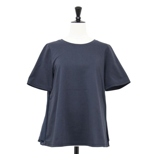 Paul Stuart ポール スチュアート Tシャツ ネイビー 紺 サイズ:6(M) | 24秋冬 コンパクト コットン ポンチ プルオーバー / Tシャツ カットソー | 半袖 クルーネック バックフレア | トップス【レディース】【中古】【K4576】