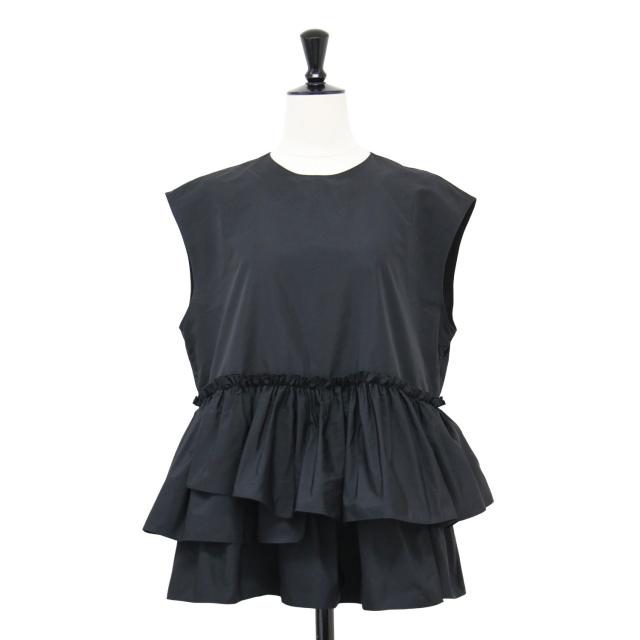 Ballsey ボールジー ブラウス ブラック 黒 サイズ:36(9号) | 23秋冬 ポリエステル シルク マット タフタ ギャザー ティアード ブラウス | プルオーバー ノースリーブ ペプラム | トップス シャツ カットソー【レディース】【中古】【K4577】