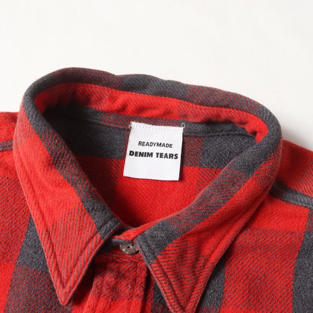 READYMADE レディメイド シャツ 赤 黒 レッド ブラック サイズ:2 | 23SS ×DENIM TEARS ヴィンテージ リメイク フラワー刺繍 オーバーサイズ ネルシャツ | CHECK SS SHIRTS | トップス 半袖 ショート ハーフ スリーブ【メンズ】【中古】【美品】【K4583】_2