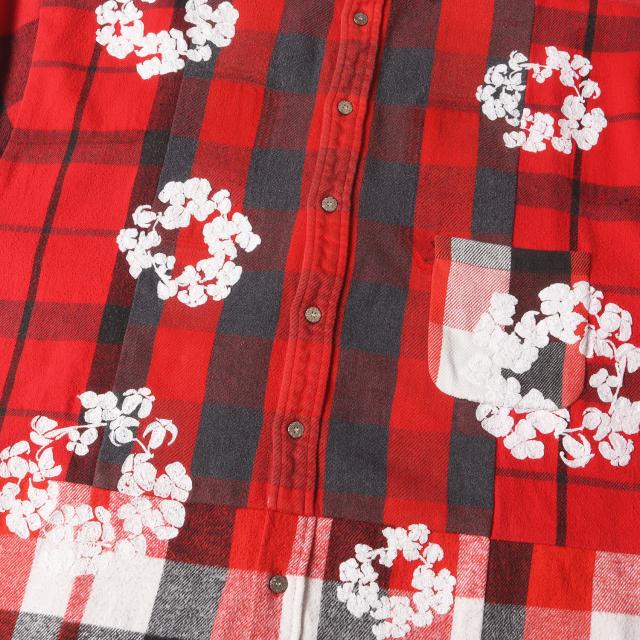READYMADE レディメイド シャツ 赤 黒 レッド ブラック サイズ:2 | 23SS ×DENIM TEARS ヴィンテージ リメイク フラワー刺繍 オーバーサイズ ネルシャツ | CHECK SS SHIRTS | トップス 半袖 ショート ハーフ スリーブ【メンズ】【中古】【美品】【K4583】_3